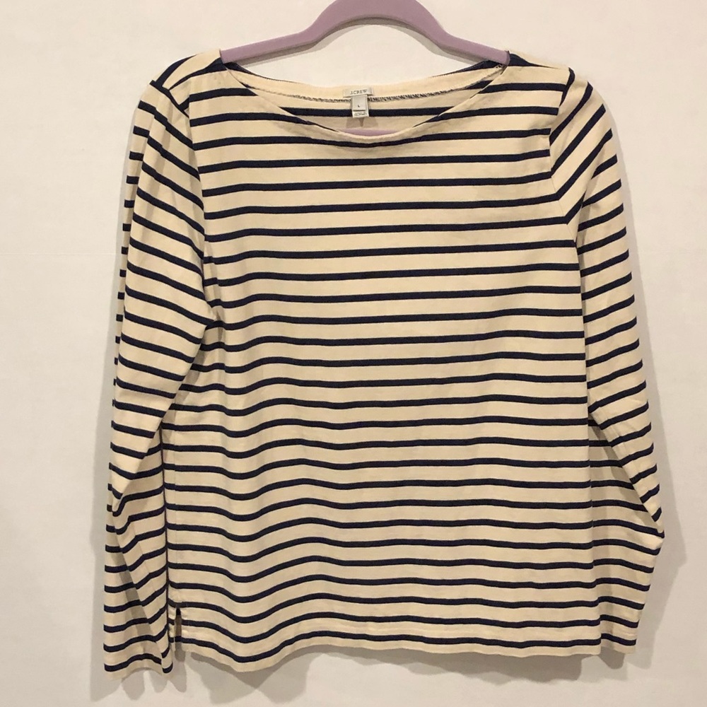 J Crew Navy & Cream Striped Long Sleeve Top - L